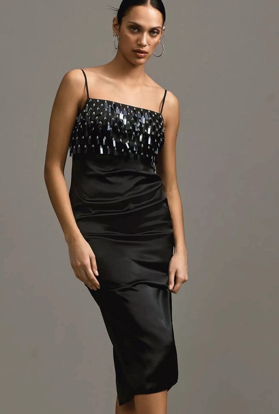 Rhode Gabriella Tassel Midi Slip Dress Anthropologie Beaded Satin Large New Q21